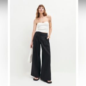 Reformation Asher Linen Low-Rise Pant in Black- Size 2
